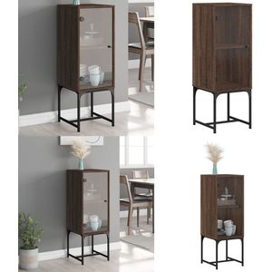 vidaXL Bijzetkast met glazen deur 35x37x100 cm bruin eikenkleur - Bijzetkast - Bijzetkastje - Bijzetkast - Accenttafel