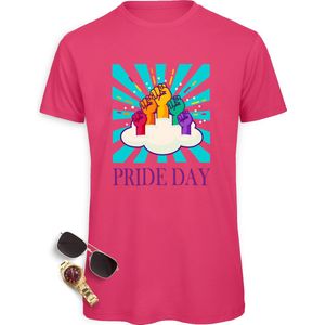 Pride Day mannen t-Shirt - Pride Day t Shirt heren - Pride Day Shirt met print opdruk - Maten: S M L XL XXL XXXL - tshirt kleuren: wit, zwart, oranje en fuchsia.