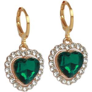 Oorbellen strass heart emerald