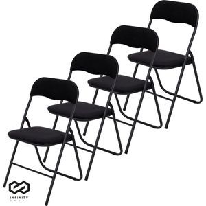 Infinity Goods Klapstoelen - Set van 4 - Vouwstoelen - Fluweel - Eettafelstoelen - Opklapbare Stoelen - 43 x 47 x 80 CM - Stoelen - Zwart