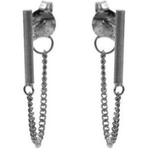 Karma oorbel Chain Tubes Round Silver Gunmetal-M1810