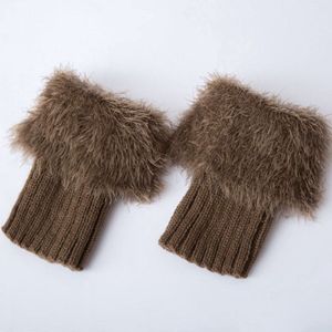 Zachte beenwarmers, dames beenwarmers van imitatiebont, korte pluche sokken, gebreide laarshoezen van imitatiebont met manchetten, effen winterwarme gebreide gehaakte laarshoezen - Khaki - 16cm