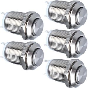 12mm Waterdichte Metalen Drukknop SPST NO - 5-Pack voor Tijdelijke Toepassingen