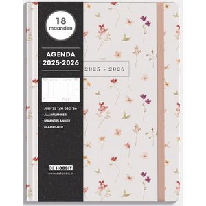 Hobbit - 18 Maanden Agenda 2025-2026 - 1 week op 2 pagina's - Harde Kaft - ±A4 (20,5 x 26,5 cm) - Aquarel Bloemetjes