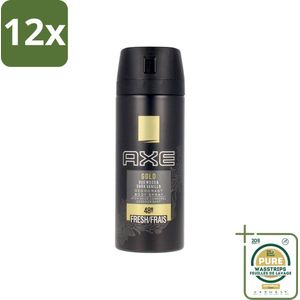 Axe - Deodorant Bodyspray - 48hrs Fresh - Gold - Oud Wood & Dark Vanilla - 150 ml - Voordeelverpakking - 12 stuks - Oud wood geur - Vanille geur