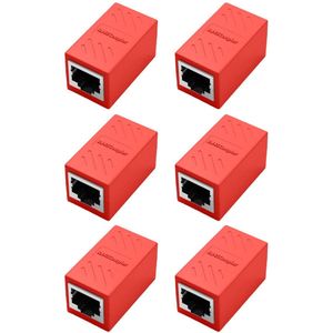 6 stuks RJ45 koppeling 10 Gbps - RJ45-aansluiting - ethernet-adapter - netwerkkoppelingen Cat7/Cat6/Cat5e/Cat5e - afgeschermde connectoren - rood