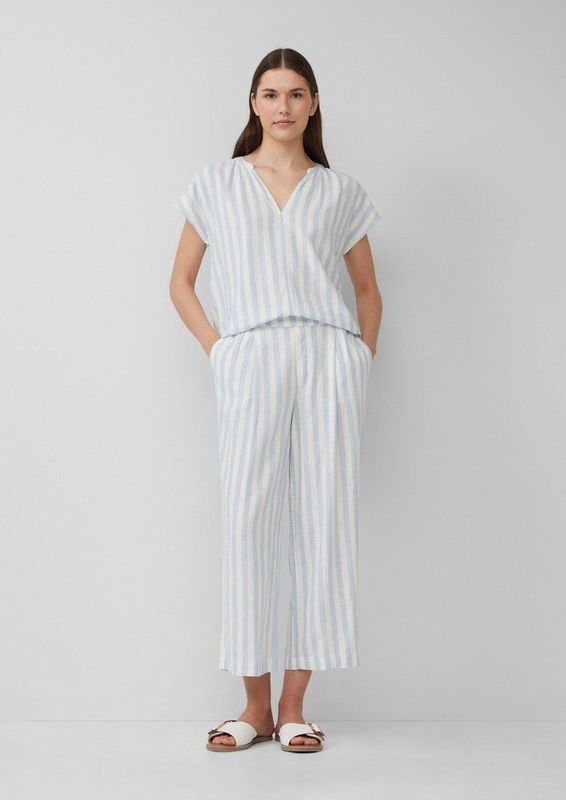 s.Oliver - Bandplooibroek - Lichtblauw/Wit - 7/8 lengte - Wide leg - High waist