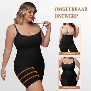 MEETHOO Shapewear voor dames in grote maten - Full Bodysuit - Seamless - Shapewear - Corrigerende bodysuit dames- Shaper - Corrigende ondergoed - Butt & Chest Lift - Omkeerbaar-Zwart-XL