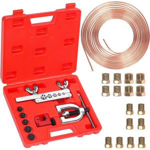 30-delige set van koperlak remleidingsset met flaring tool kit - inclusief 16 fittingen en 4 inzetstukken - voor enkele en dubbele flares met 5 adapters