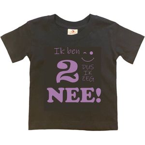 T-shirt Kinderen ""Ik ben 2 dus ik zeg NEE!"" | korte mouw | zwart/lila | maat 98/104