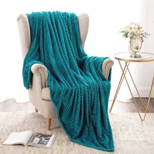 Zachte flanellen fleece plaid - Warm en comfortabel voor bank, bed en reizen - Klassiek streepdesign, 150x200 cm, lichtgroen