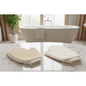 HK Scrubhandschoen – Natuurlijke Linnen & Katoen Body Exfoliator – Diepe Reiniging & Huidverjonging – 2-in-1 Douche- & Spahandschoen – Geschikt voor Gevoelige Huid