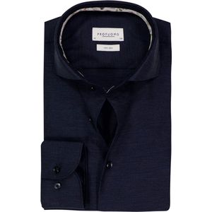 Profuomo - Slim Fit - Overhemd - Donkerblauw Melange - Strijkvriendelijk