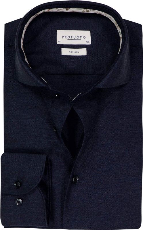 Profuomo - Slim Fit - Overhemd - Donkerblauw Melange - Strijkvriendelijk