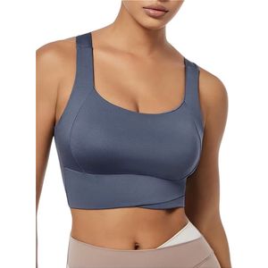 FLEXAURA Sport Bh - High Support - Dames Cross Front - Stijlvol Design - Yoga Sportbeha - Ingebouwde Pads - Naadloos en Ademend - Blauw - Maat M