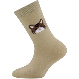 Sokken Ewers Kindermaat - Beige met Poezenhoofd Bruin-23/26