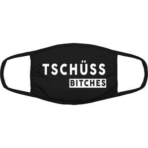 Tschuss b*tches mondkapje | Duits | Duitsland | relatie | gezeik | grappig | gezichtsmasker | bescherming | bedrukt | logo | Zwart mondmasker van katoen, uitwasbaar & herbruikbaar. Geschikt voor OV