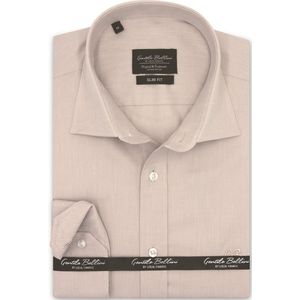 Heren Overhemd - Slim Fit - Plain Oxford Shirts - Licht Bruin - Maat M