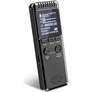 Crrynuo - Voice Recorder Dictafoon MP3-Speler - Zwart - HD Opname Ruisonderdrukking USB Oplaadbaar Draagbaar - groot kleurenscherm - 130 uur - 28 talen