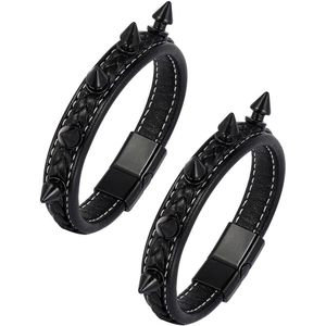 Spiked Studded Leren Armbanden - Punk Accessoires Gothic Grunge Polsband voor Unisex (Set van 2)
