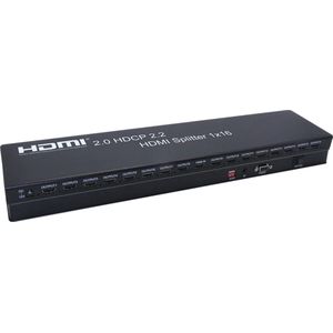 DrPhone HS16 4K 60Hz Hdmi 2.0 1X16 HDMI Splitter – HDCP 2.2 met EDID Ondersteuning - 1080P Video Converter - 1 IN 16 Uit - Zwart