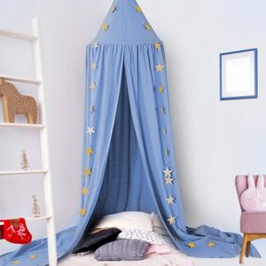 Babybaldakijn, bedhemel voor kinderen, babybed, kinderkamer, bedgordijn, katoenen decoratie, muggennet voor prinses, speeltenten, babybed en slaapkamer, decoratie met sterslinger (blauw)