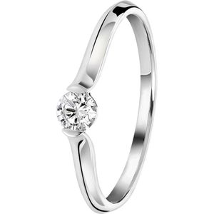 Lucardi Dames Ring lab grown diamant 0,20ct - Ring - Cadeau - 14 Karaat Goud - Witgoud