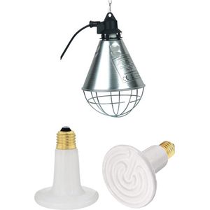 Armatuur compleet met 100 watt keramische warmtelamp XL (10cmx7,5cm)- wit- E26 - warmtelamp - broedlamp - biggenlamp - voor keramische warmtelamp - porseleinen fitting - compleet met 2.5 meter snoer