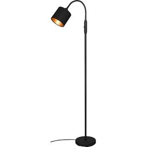 LED Vloerlamp - Torna Torry - E14 Fitting - 1-lichts - Rond - Mat Zwart/Goud - Aluminium - Max. 40W