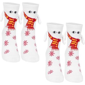 2-paar Magnetische handvasthoudende sokken - Eigenzinnige en nieuwe kerstsokken - Leuke en eigenzinnige sokken - Antislip en veelzijdige sokken - Kerstkousen voor koppels - Unisex - Geschikt voor kinderen en volwassenen - Wit