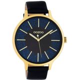 OOZOO Timepieces - goudkleurige horloge met donker blauwe leren band - C10568 - Ø45