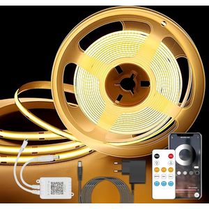 10M3000K DC 24V Dimmable COB Light Strip with App and Remote Control, Warm White - Cri 90+ - for Kitchen Bedroom Living Room Cabinet