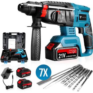 Vesto® Elektrische Boorhamer - Draadloze Klopboormachine - Hamerboor met Beitelfunctie - Accu Combihamer - Betonboor - Inclusief Borenset, 2x Accu & Oplader