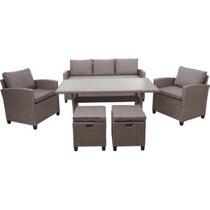 Poly rotan set MCW-E95, tuin/lounge set zitgroep, gesponnen poly halfrond rotan ~ grijsbruin, grijze kussens