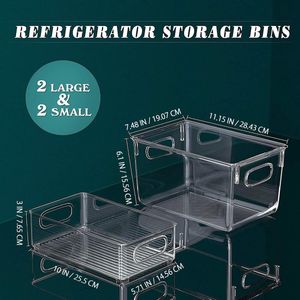 Set van 4 stapelbare koelkast-organizers, 2 grote en 2 middelgrote opbergdozen voor vriezers, keukenwerkbladen en kasten, levensmiddelenbewaring, BPA-vrij