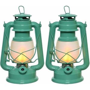 Set van 4x stuks turquoise blauwe LED licht stormlantaarn 24 cm met vlam effect - Campinglamp/campinglicht - Vuur LED lamp