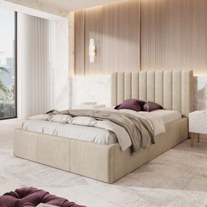 Meubella - Tweepersoonsbed Chief - Beige - Velvet - 140x200 cm