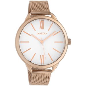 OOZOO Timepieces - Rosé goudkleurige horloge met rosé goudkleurige metalen mesh armband - C10135