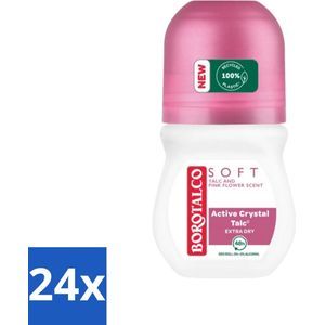 Borotalco - Deodorant Roller - Soft - Talc & Pink Flower - 0% Alcohol - 50 ml - Voordeelverpakking - 24 stuks