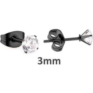 Aramat jewels ® - Zweerknopjes- oorbellen-zwart-zirkonia-chirurgisch staal-3mm