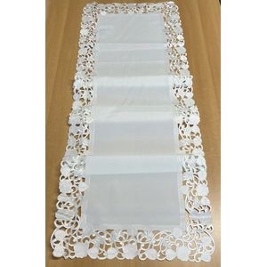 Tafelkleed Linnen gebroken wit met blaadjes - Loper 150 cm