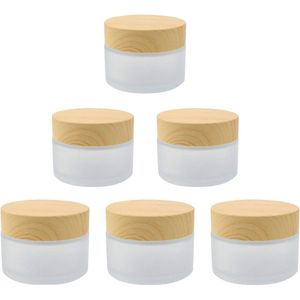 6 stuks kleine glazen crèmepotjes met deksel en houtnerf design