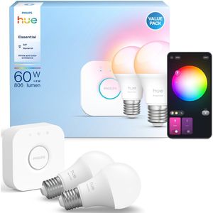 Philips - Hue Essential - Starterkit - Wit en Gekleurd Licht - 1 Bridge - 2 Lampen A60 E27