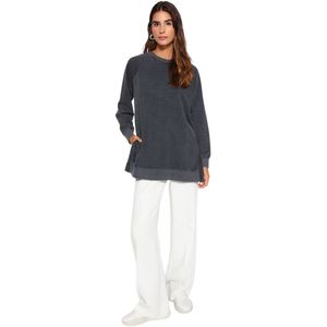 Trendyol Grijs Gewassen Zijsplitdetail Oversized Gebreide Trui Tctss23Tw00062