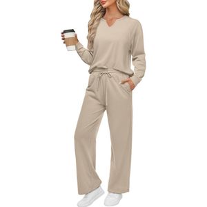 V-hals Activewear Dames Lounge Wear Set - Effen Kleur Trainingspak voor Comfortabele Dagelijkse Outfits