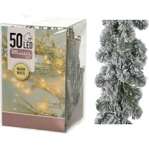 Groene dennenslingers - 270 x 25 cm - incl. kerstverlichting warm wit 50 lampjes