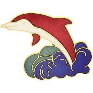 Behave - broche dolfijn rood-wit-goudkleur emaille - speels maritiem