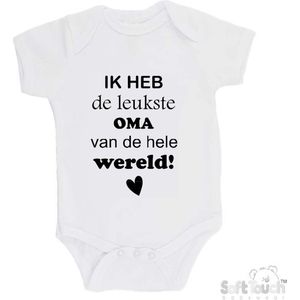 100% katoenen Romper ""Ik heb de leukste oma van de hele wereld"" Unisex Katoen Wit/zwart Maat 62/68
