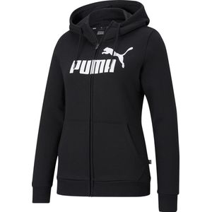 PUMA ESS Logo Full-Zip Hoodie FL Dames Trui - Zwart - Maat XL