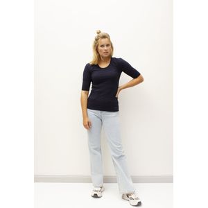 MOOI! Company - Dames T-shirt Joyce - mouwtje tot de elleboog - Aansluitend model - Kleur Navy - L